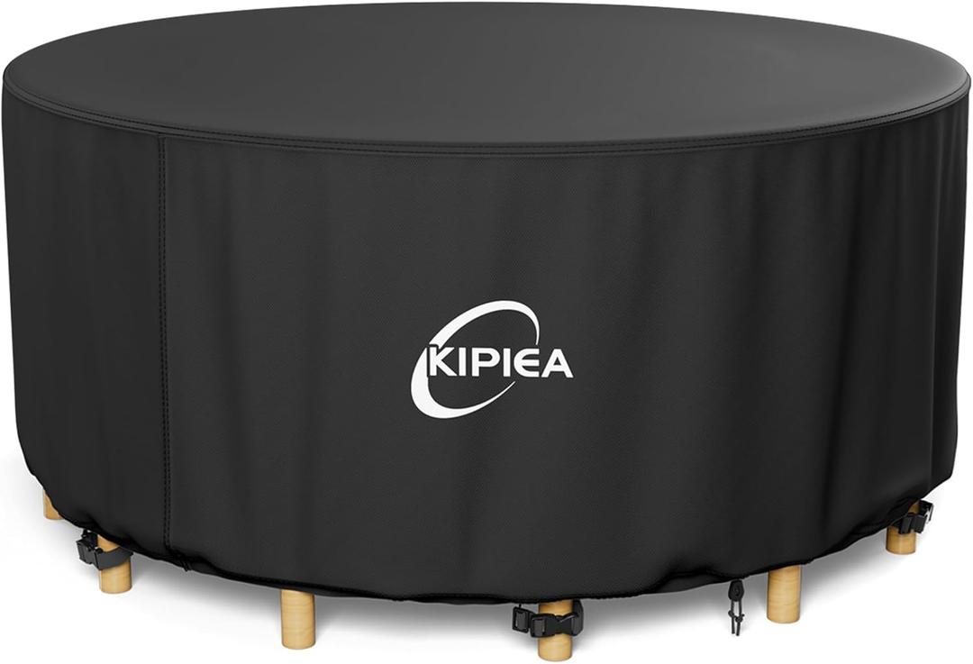 Kipiea Round Patio Table Cover Waterproof, Heavy-Duty Round Patio Furniture Covers, No Tears Anti UV No Fading (62" Dia x 27.5" H)