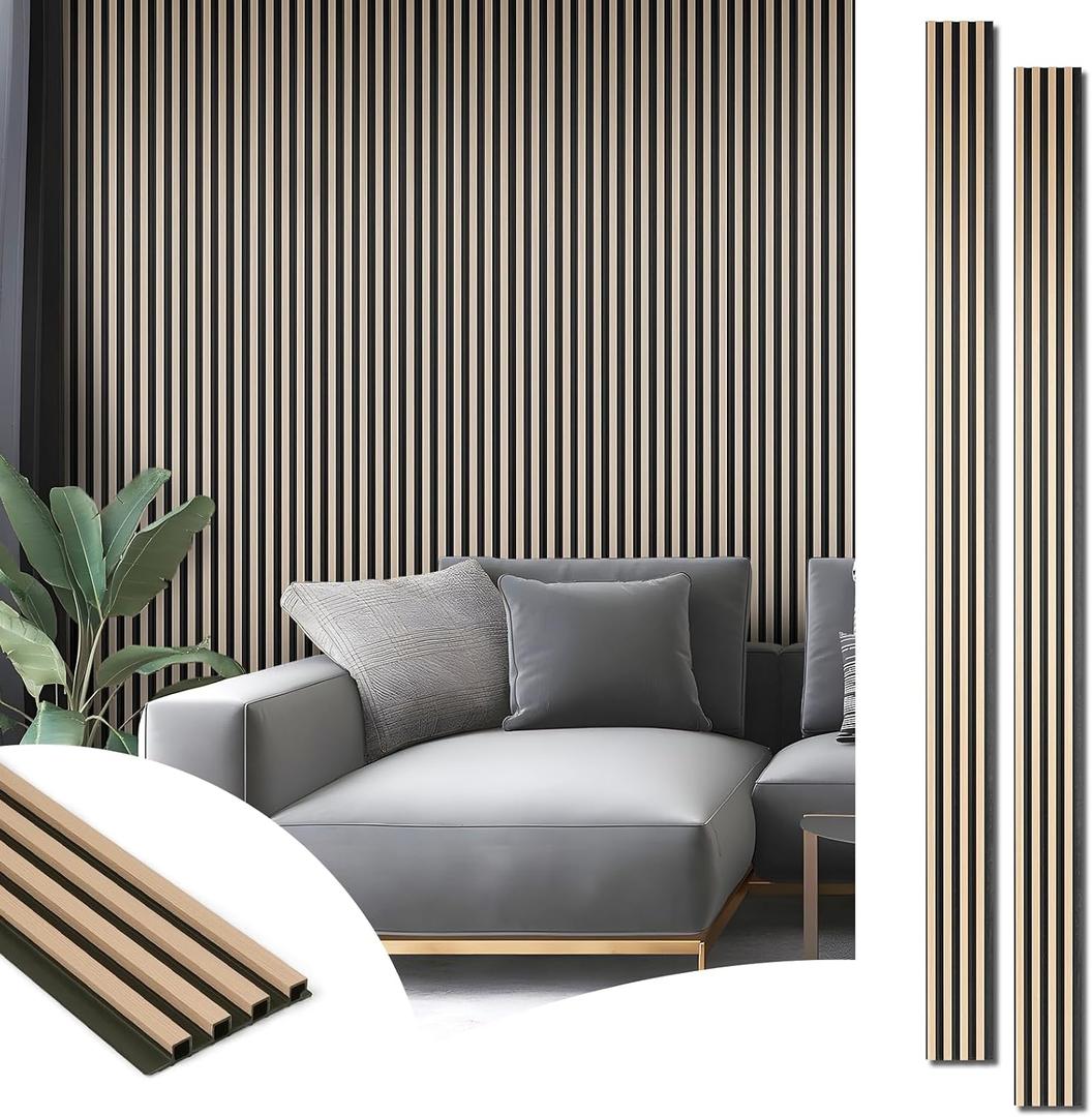 Art3d 8-Pack WPC Wood Slat Wall Panel for Interior Dcor, 3D Wood Fluted Acoustic Paneling for Living Room Bedroom Home & Office Accent Wall Decor - 96 x 6 Inch Oak