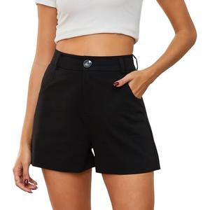 Ginasy Summer Shorts for Women Trendy High Waisted Shorts Dressy Casual Wide Leg Shorts with Pockets Black,L