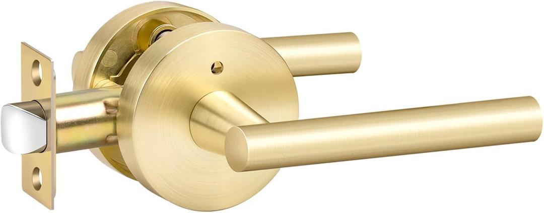 Goldenwarm 1 Pack Gold Door Handles Interior, Brushed Gold Privacy Lever Door Handle, Heavy Duty Interior Bedroom Door Lever Pack, Door Handles for Bathroom