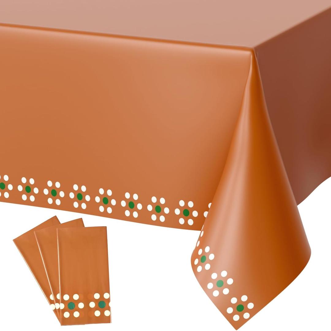 Oudain 4 Pack Mexican Disposable Plastic Tablecloths Cielito Lindo Party Decoration De Barro Mexicano Terracotta Flower Table Cover for Mexican Wedding Birthday Party Supplies (Green and Cream)