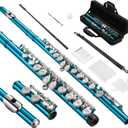 POGOLAB Flutes, Closed Hole C 16 Keys Flute Instrument, Student Flute for Beginner School Orchestra Band, with Cleaning Kit, Carry Bag, Strap, Probe Rod, Gloves (Sky Blue)