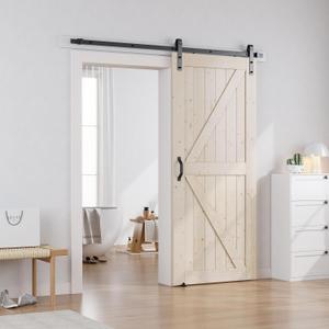 36 x 96 in Paneled Solid Wood Unfinished Barn Door with Installation Hardware Kit