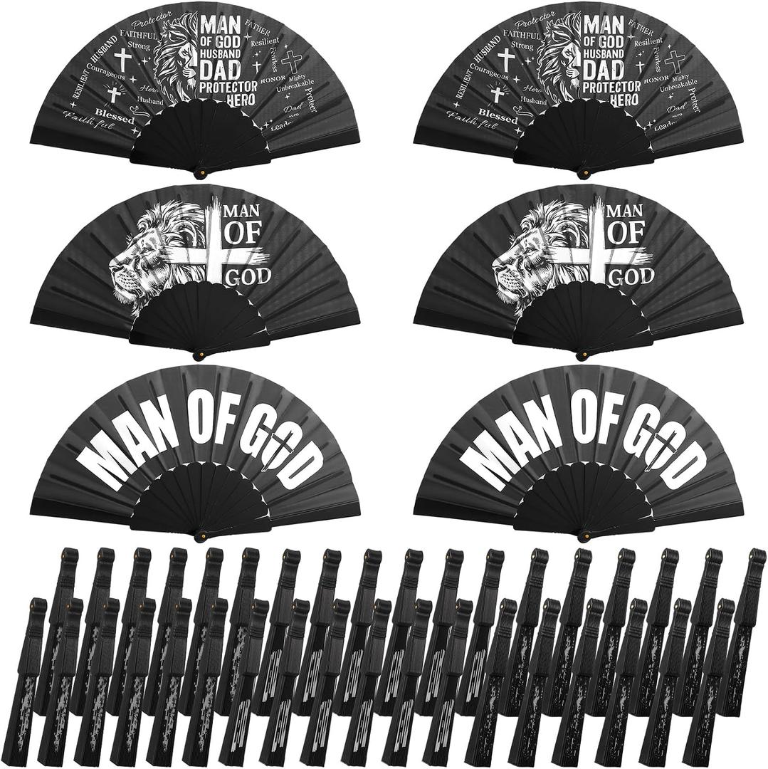 Threehoney 36 Pcs Father Day Church Gift Bulk Man of God Foldable Hand Fan Gifts Bulk Christian Appreciation Gift for Men Pastor Father's Day Coworker Team Church Party Favors