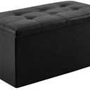 YOUDENOVA 30 inches Folding Storage Ottoman, 85L Storage Ottoman Bench for Living Bedroom and Hallway, Faux Leather Black Footrest with Foam Padded Seat, Support 350lbs