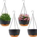 4 Pack Plastic Hanging pots for Plants Indoor,8 Inch Plant Pot Indoor Outdoor Hanging Baskets,Hanging Flower Pots with Drainage Holes and Chain for Garden Porch Plants(Black)