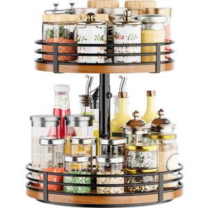 Lazy Susan Turntable Organizer Adjustable - 2 Tier Wood Rotating Spice Rack 12 Inch Lazy Susan for Kitchen Countertop Cabinet Pantry Cupboard Dining Table Bathroom Coffee Bar Home Storage