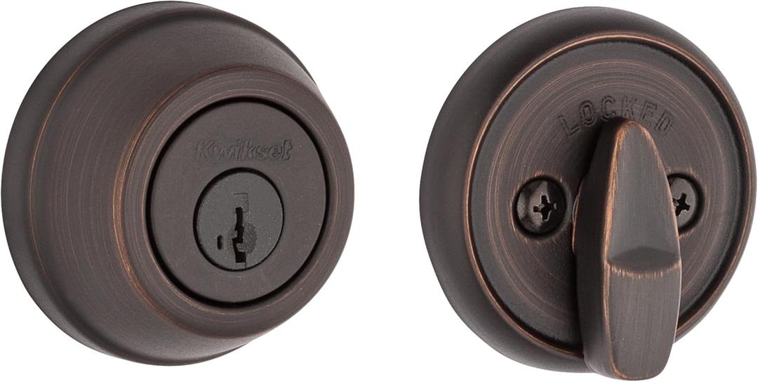 Kwikset 780 Deadbolt Lock, Venetian Bronze Round Exterior Keyed Front Entry Door, Pick Resistant SmartKey Rekey Security, Single Cylinder Dead Bolt, with Microban Protection (New)