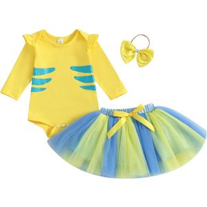Newborn Baby Girl Halloween Outfit Flounder Costume Long Sleeve Romper with Tutu Skirt Infant Halloween Costumes (12-18 Months)
