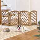 dCee Acacia Wood Dog Gate Indoor, Freestanding Foldable Pet Gate, Adjustable Width, 24 Inch Height, Sturdy & Portable Design for Indoor Doorways & Hallways, Easy Assembly, Ebony Finish,Arched Top Design,81"W x 24.13"H