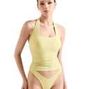 SUUKSESS Women Halter Tank Tops Double Lined Basic Backless Y2K Trendy Going Out Tops (Butter Yellow,L)