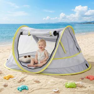 Poray Portable Baby Beach Tent with UPF 50+ Sun Shelter,Mosquito Net and Sunshade, Ideal Pop Up Kids Travel Tent with Carry Bag & 2 Stakes,Outdoor Indoor Play and Sun Protection, Large