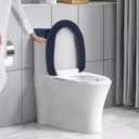 Toilet Lid Cover and Toilet Tank Cover Stretch Toilet Covers Set for Bathroom, Polyester Spandex Jacquard Fabric, Machine Washable, with Elastic Bottom, Navy Blue