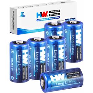 HW CR123A 3V Lithium Battery, [6-Pack] 1700mAh High Capacity 123 Batteries, 3 Volt CR17345 for Fire Alarm/Range Finder/Smoke Alarm/Smoke Detector/Flashlight, Etc (Non-Rechargeable)