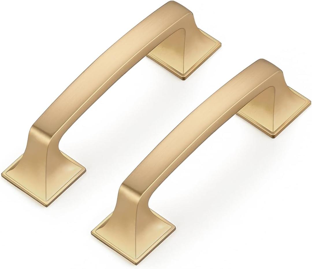 Ravinte 10 Pack Solid 3" Square Foot Arch Pulls Kitchen Cabinet Handles Champagne Bronze Drawer Pulls Kitchen Cabinet Hardware for Cupboard Handles (3 Inch Hole Center)
