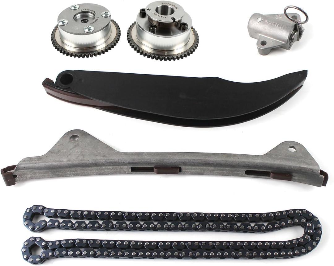 PANGOLIN 24321-2E010 Timing Chain Kit with 2PCS Intake & Exhaust VVT Gear Sprocket for Kia Soul Forte Cerato Tucson Forte5 2.0L Engine Aftermarket Parts, Replacement OE 24370-2E010 24350-2E011