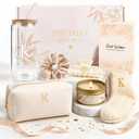 K Personalized Gifts for Women - Initial Cute Hair Clips + Glass Cups w/Lids Straws, Makeup Bag Monogrammed Gift for WomenUnique Ideas Birthday Gift for Her, Christmas & Bridesmaid Gifts