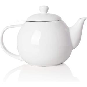 Sweejar Porcelain Teapot with Removable Stainless Steel Infuser,Microwave & Dishwasher Safe Tea Pots for Loose Tea,Tea Infuser Pots for Chrismas Women Gift (30oz White)