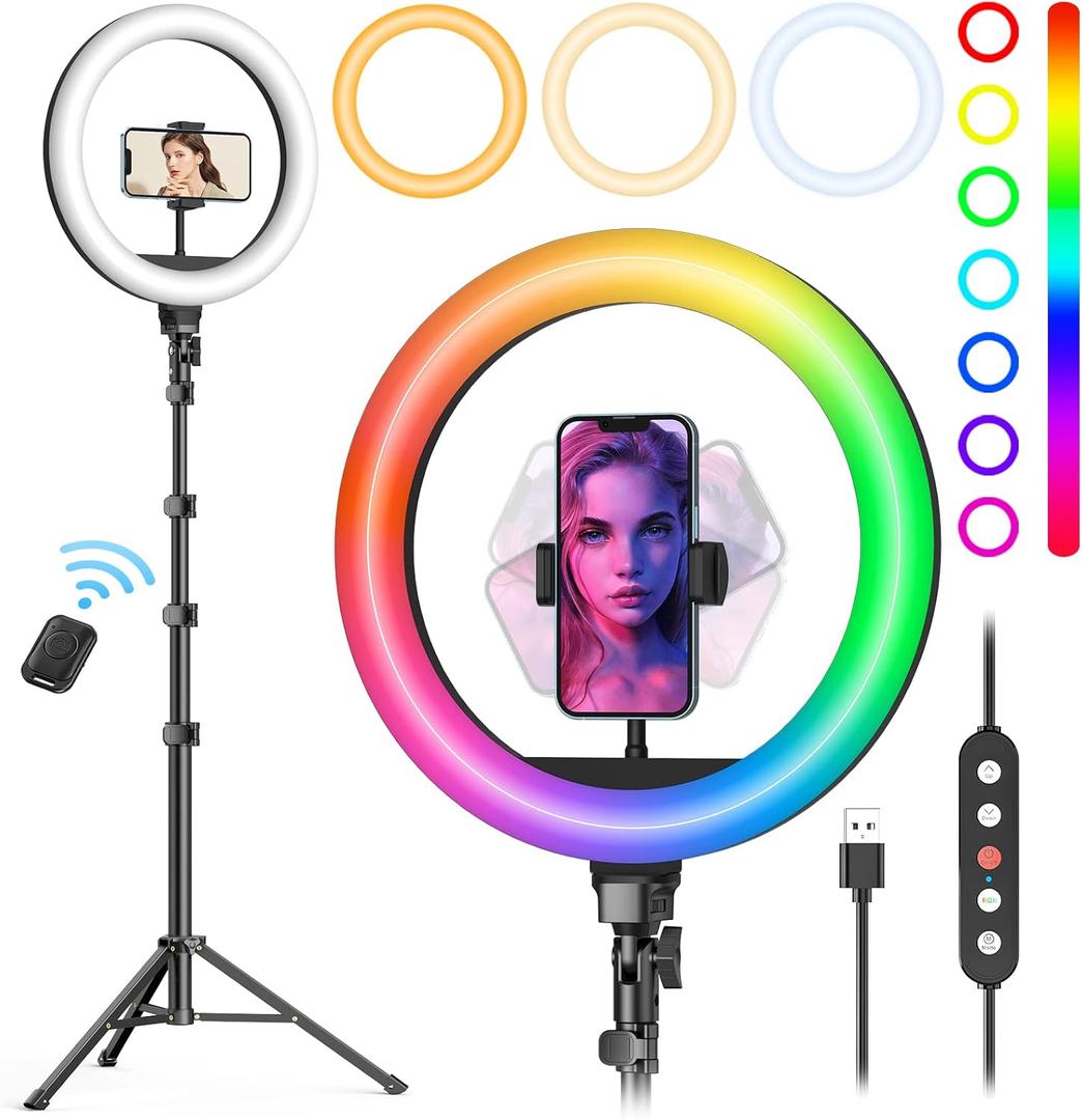 Weilisi 10" Selfie Ring Light with Tripod Stand, 72'' Tall & Phone Holder, 38 Color Modes, Stepless Dimmable/Speed LED Ring Light for iPhone & Android,YouTube, Makeup,TIK Tok (10'')