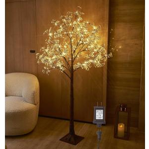 Hairui Artificial Baby Breath Flowers Tree with Lights 5FT 126LED,Prelit Lighted Gypsophila twig Tree for Wedding Party Christmas Holiday Decoration Indoor Outdoor Use