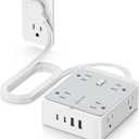 Surge Protector Power Strip, REALMADE 8 AC 4 UAB Power Strip with 950J Surge Protection, Flat Plug Outlet Extender, 10Ft Extension Cord, Wall Mount Desk Charging for Home Office Gray & White