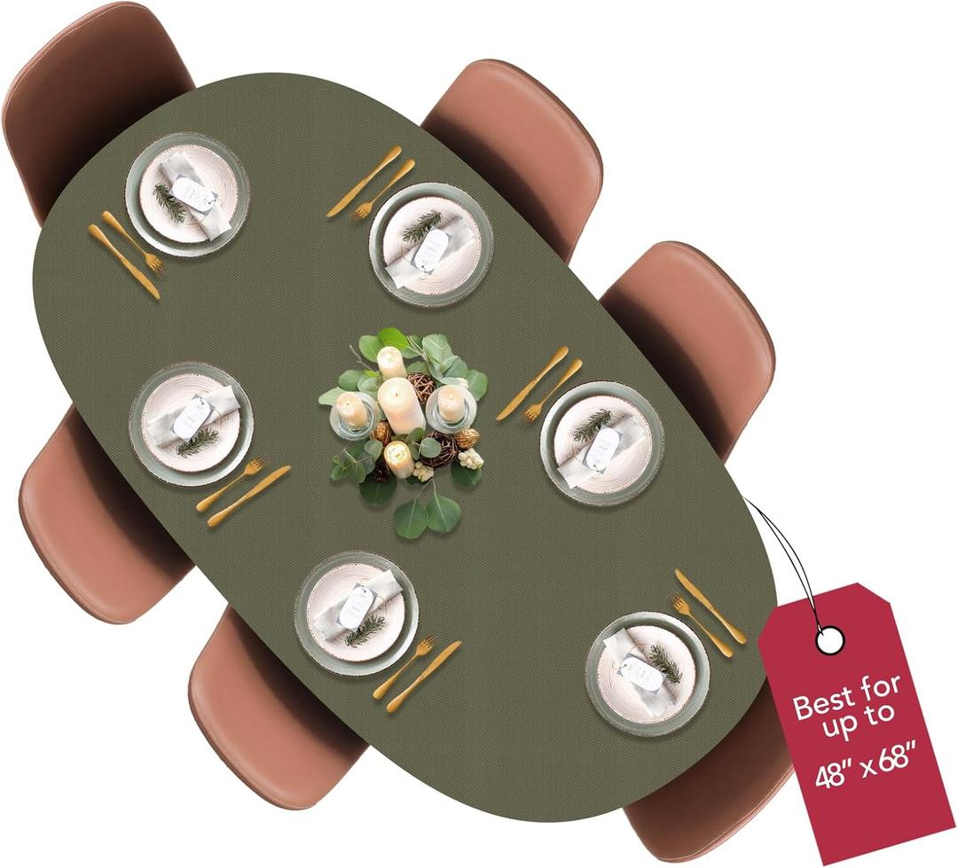 Covers For The Home Deluxe Elastic Edged Flannel Backed Vinyl Fitted Table Cover - Basketweave (Green) Pattern - Round Oblong Oval- Fits Tables up to 48" W x 68" L