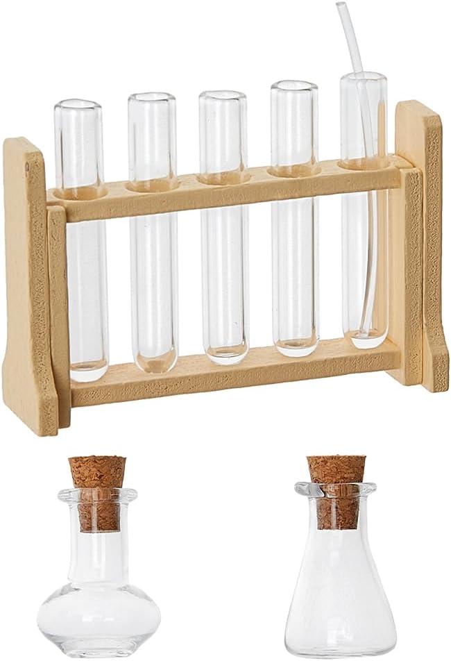 Dollhouse Mini Glass Test Tube Dollhouse Science Sets Miniature Glass Tube Tiny Wood Test Tube Rack Micro Landscape Experiment Ornament for Dollhouse Decor