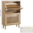 Smart FENDEE Shoe Cabinet with 2 Flip Slatted Drawers, Farmhouse Slim Shoe Organizer Rack with Golden Handles, Freestanding Hidden Entryway Storage for Hallway, Natural Oak