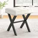 LUE BONA White Vanity Stool - Square Faux Leather Makeup Seat With Metal X Legs, Small Ottoman Chair for Makeup Room, Living Room, Bathroom - Padded Foot Rest