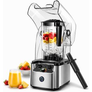 WantJoin Commercial Professional Blender With Shield Quiet Sound Enclosure 2200W Industries Strong and Quiet Professional-Grade Power, Self-Cleaning, Silver