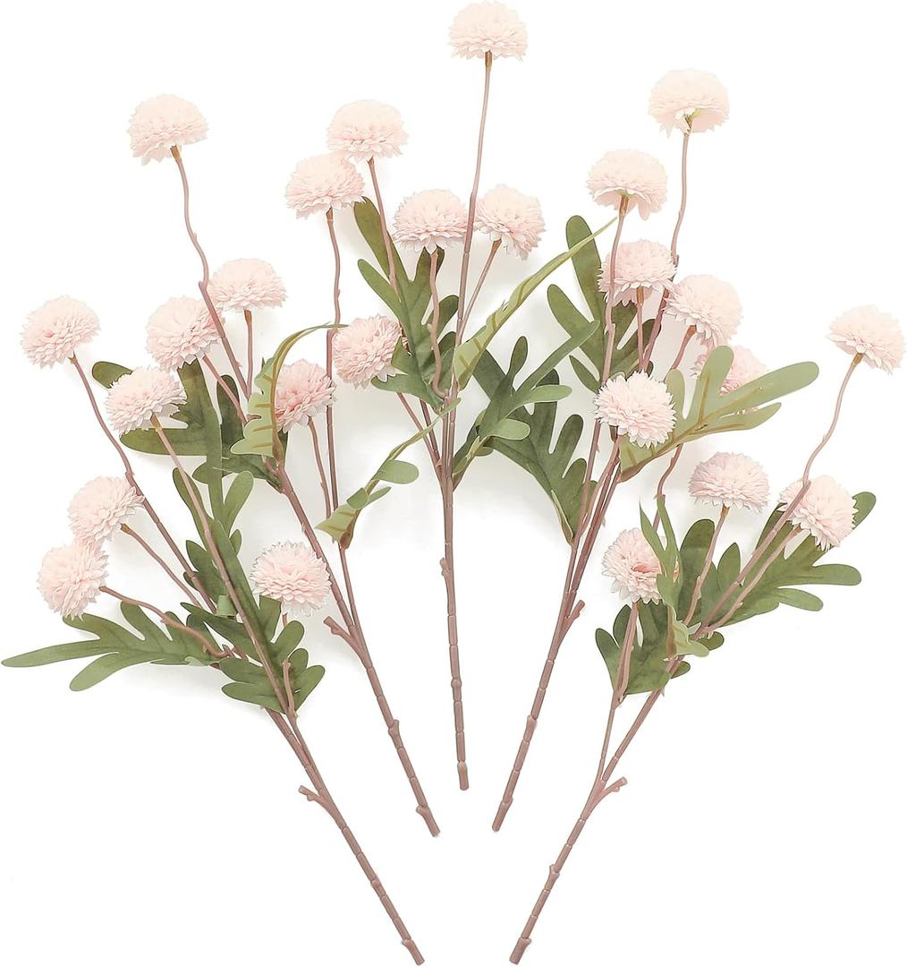 Floroom 5pcs Blush Faux Silk Mums Artificial Flowers, Bulk Fake Small Mini Chrysanthemums with Stems for DIY Pink Wedding Centerpieces Floral Arrangements Vase Fillers Home Decorations