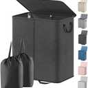 Lifewit Double Laundry Hamper with Lid and Removable Laundry Bags, Large Collapsible 2 Dividers Dirty Clothes Basket with Handles for Bedroom, Laundry Room, Closet, Bathroom, College, 136L Black