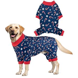 Christmas Dog Pajama Xmas Dog Onesie Jumpsuits Soft Pet Xmas Pjs Christmas Dog Outfit Costume Apparel Clothes for Small, Medium Large Dogs Canes Pattern XXL