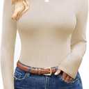 Ekouaer Women's Turtleneck Shirts Ribbed Pullover Sweater Long Sleeves Tops Midweight Thermal Underwear Blouse Beige, L