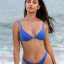 ZAFUL Bikini Sets for Women Triangle Textured Plunging High Cut Cheeky Bikini Swimsuits Two Piece Bathing Suits (Blue, L)