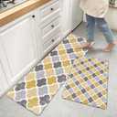 Kitchen Mats for Floor, Moroccan Tile Print Geometric Quatrefoil Trellis Printed Yellow Grey Kitchen Rugs, Kitchen Organization Anti-Fatigue Kitchen Mat, Kitchen Decor Runner Rug Standing Desk Mats (15.7x23.6in+15.7x47.2in, Moroccotmy6209)
