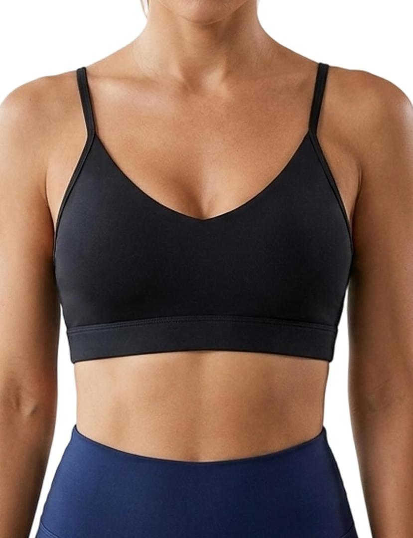 Buauty Sports Bras for Women Criss Cross Back Medium Support Yoga Wireless Padded Bra with Removable Cups Racerback Bra 4 Gym (Black, L)