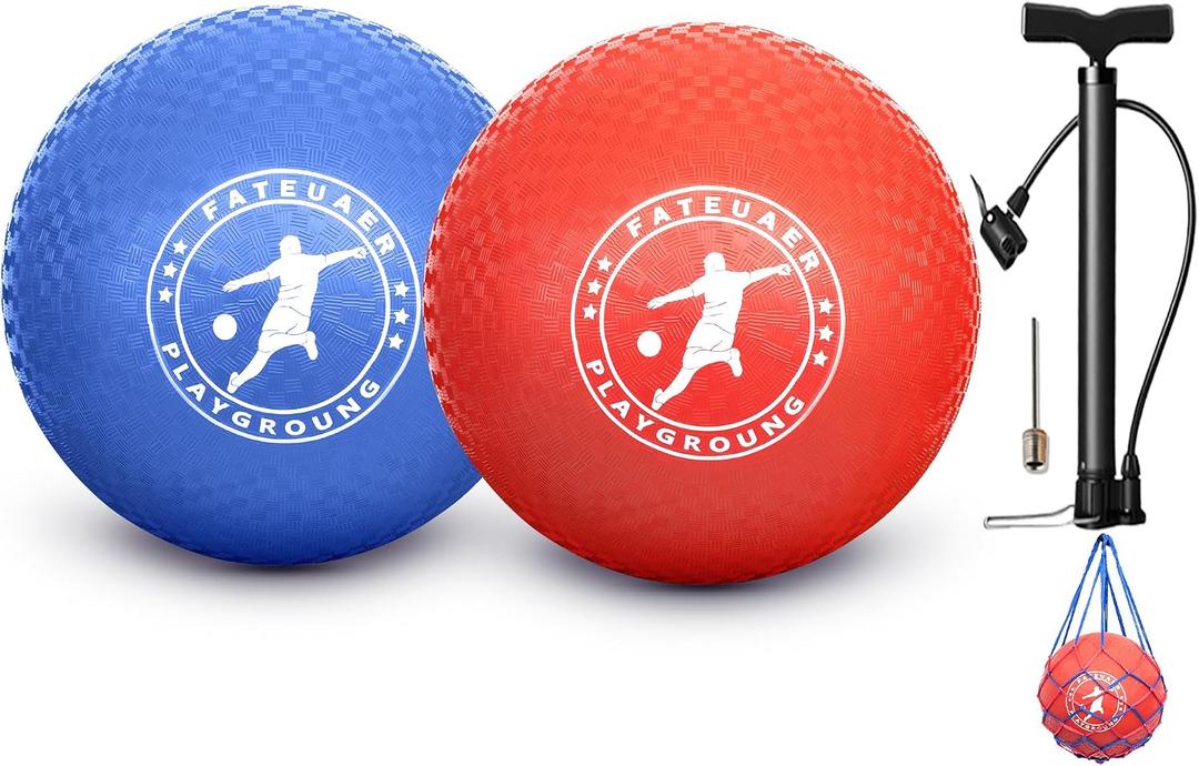10 Inch Kickball Set, Playground Ball with Carrying Bag, Dodge Balls for Kids and Adults, Bouncing Sport Handball and Toy Ball, Outdoor Balls Official Camps,10 Inch Red&Blue 2 Pack with Pump