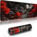 Long Gaming Mouse Pad Extended Anime Large Desk Pad with Non-Slip Base Full Keyboard Mat with Stitched Edges for Gaming and Office 31.5 x 11.8 inches (Dark Night Full Moon)