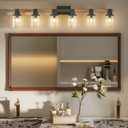 6 Light Bathroom Vanity Light 41 in with Glass Shade, Farmhouse Vanity Light for Bathroom Light fixtures Over Mirror, Square Rustic Brown