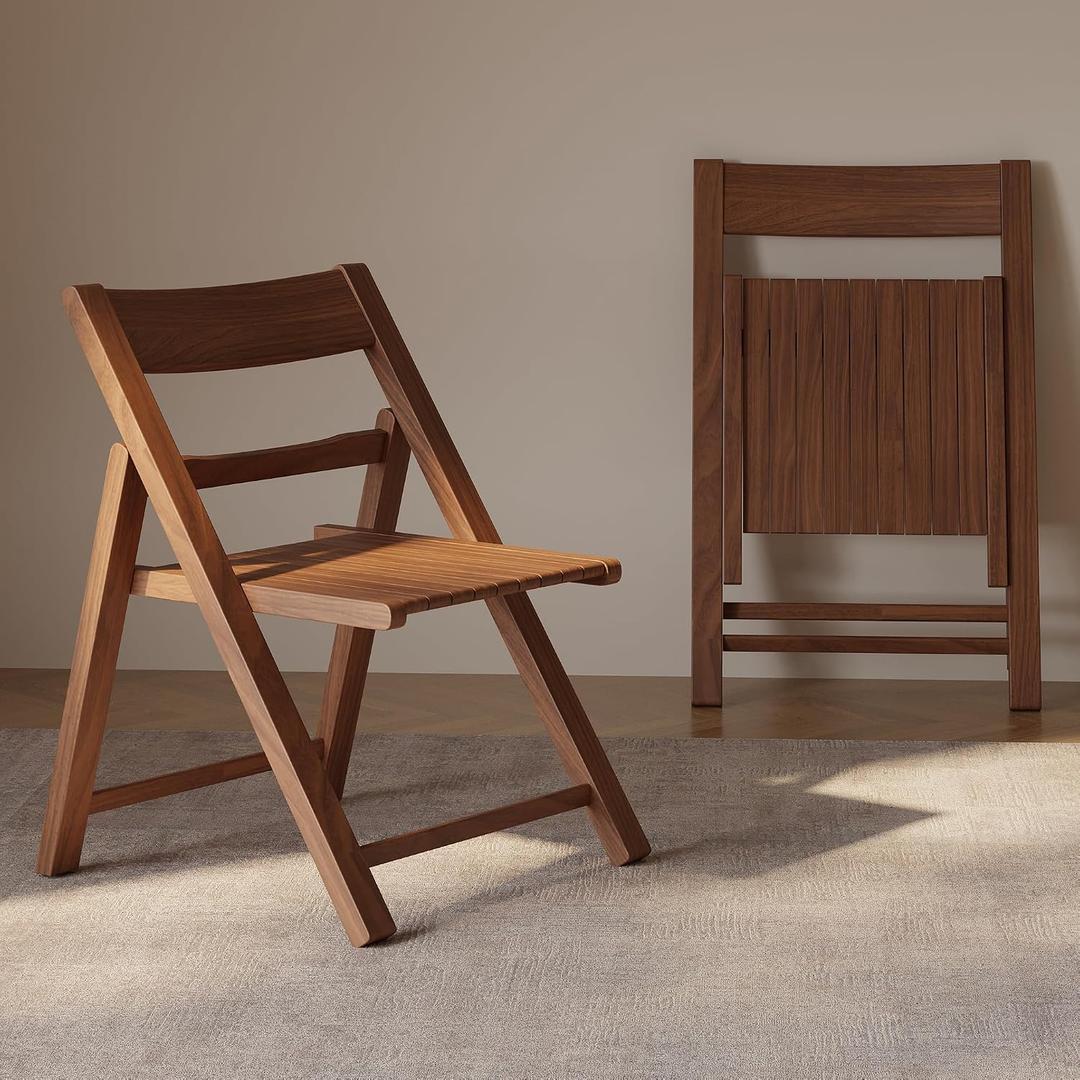 Solid Wood Folding Dining Chairs 2 Pack, Space-Saving, Walnut, 17.17"D x 19.69"W x 25.79"H