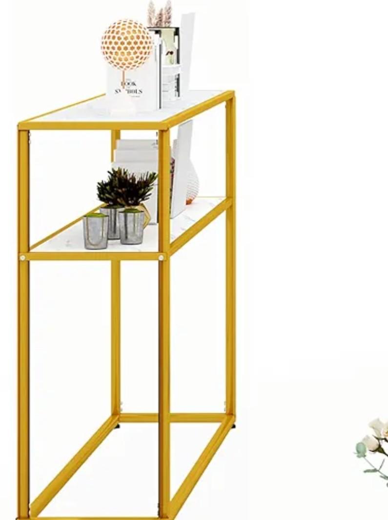 AWQM  Living Room Table Faux Marble White Coffee Table  & Console Tables & Gold Metal Frame for Home Living Room Office Entryway - Round End