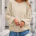 BTFBM Casual Fall Tops for Women 2025 Long Sleeves Solid Shirts Crew Neck Loose Fit Work T Shirt (Beige, XL)