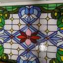 Sosation 25" x 18" Stained Glass Window Panel, Decorative Stained Glass Window Hangings, Hanging Transom with Chain, Vintage Art Handcrafts for Living Room, Kitchen, Cafe, Home Decor (Blue Floral)