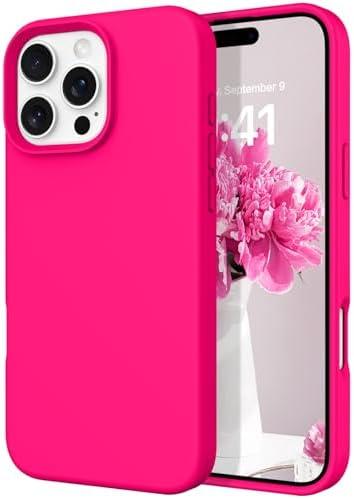 DOMAVER Case for iPhone 16 Pro Max 6.9'' Smooth Liquid Silicone Soft Gel Rubber Microfiber Lining Cushion Cover Shockproof Protective Phone Cases Compatible with iPhone 16 Pro Max - Hot Pink