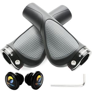 Ergonomic Bike Grips - Widen Holding Rubber Grips with Aluminum LockGrips for Mountain & Road Bikes (Comfort Big Area(Black&Grey))