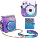 WOGOZAN Protective Case for Fujifilm Instax Mini 12 Instant Case, Mini 12/11 PU Leather Camera Case with 64 Pocket 2x3 Photo Album, Metal Chain Shoulder Strap (No Camera) - Pearl Blue Purple