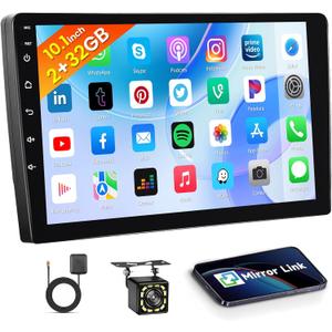 Hikity 10.1" Double Din Android 13 Car Stereo, Touch Screen Car Radio with GPS Navi/SWC/Bluetooth/WiFi/Mirror Link/FM + Backup Camera