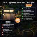Solar Post Cap Lights Outdoor 12 Packs for 4x4 5x5 Vinyl/Wooden Posts, Waterproof Solar Powered Fence Post Light with Warm/Cool Lighting, Black 16LEDs Deck Cap Light for Garden, Patio, Porch