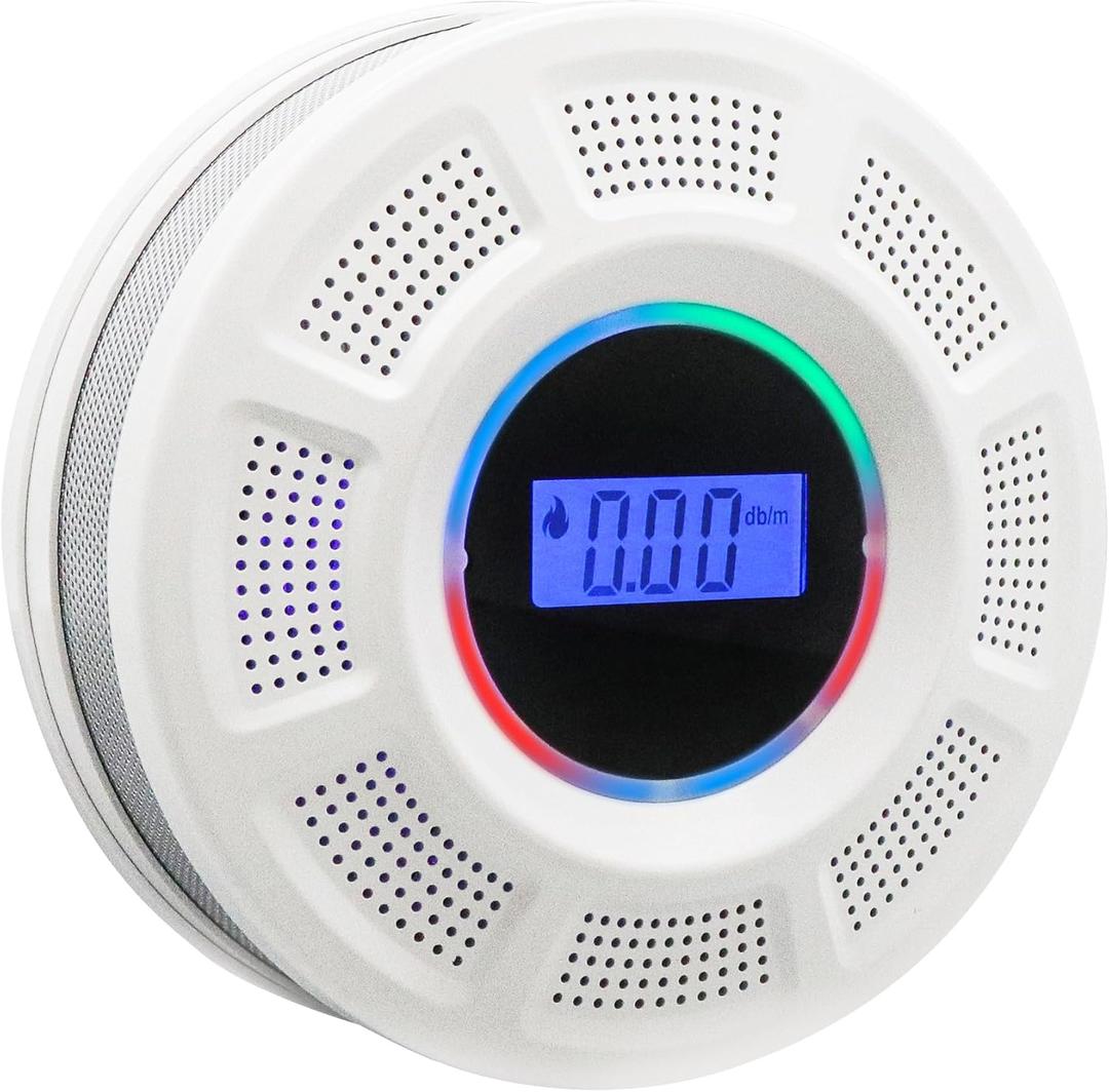 Wireless Interconnected Smoke Carbon Monoxide Detector Battery Powered, Interlinked Combination Smoke and Carbon Monoxide Detector Alarm with Digital Display, Silence Button (White-1)